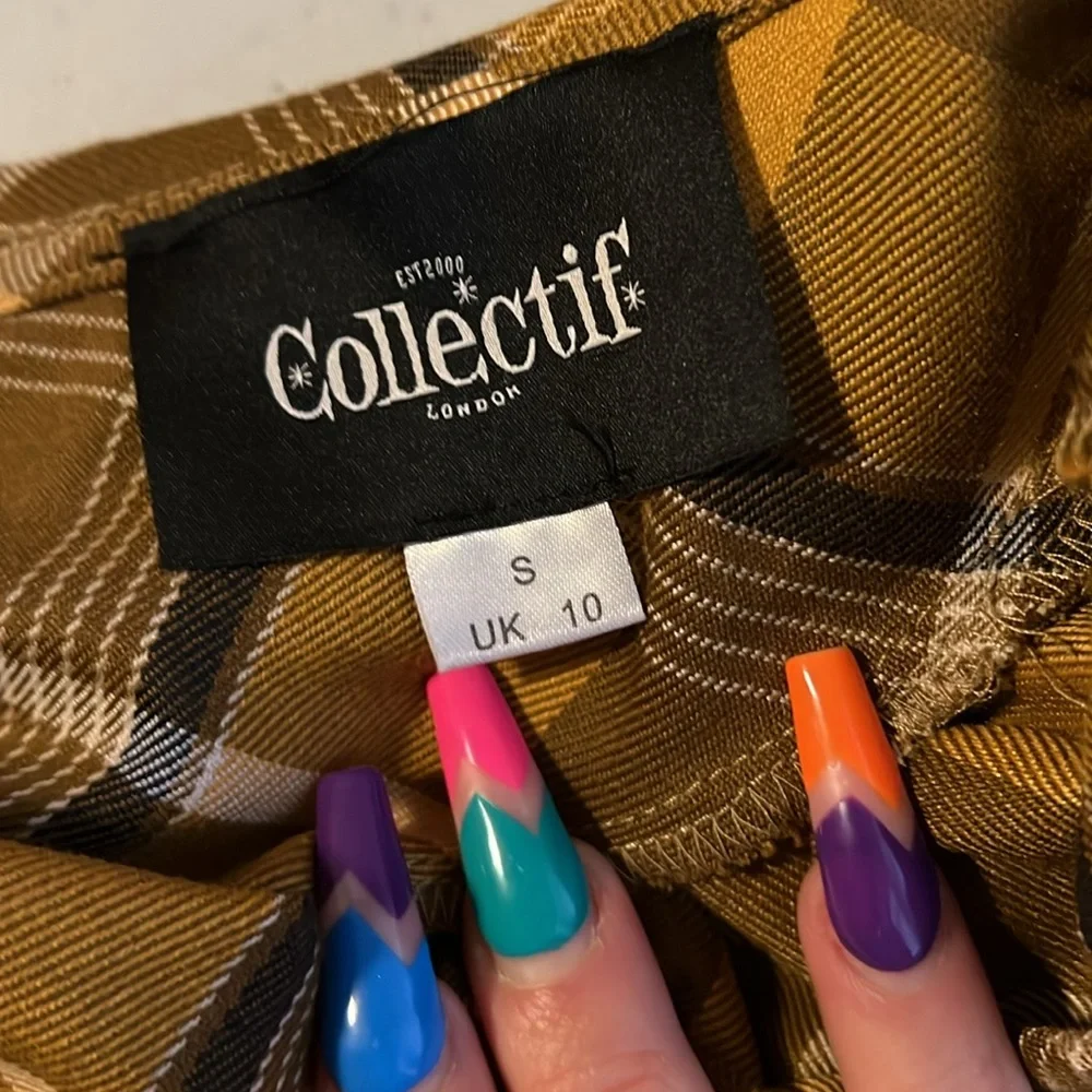 Collectif Cheyenne Moonhill Check 50’s Pencil Dress Mustard Small - Picture 4 of 4